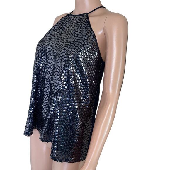 GUESS Sequin Mixed Cami size SM Metallic halter style shiny disco top shirt - Picture 5 of 11